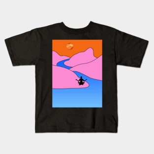 Animated Yoga Mountains Sun and River Graphic Kids T-Shirt